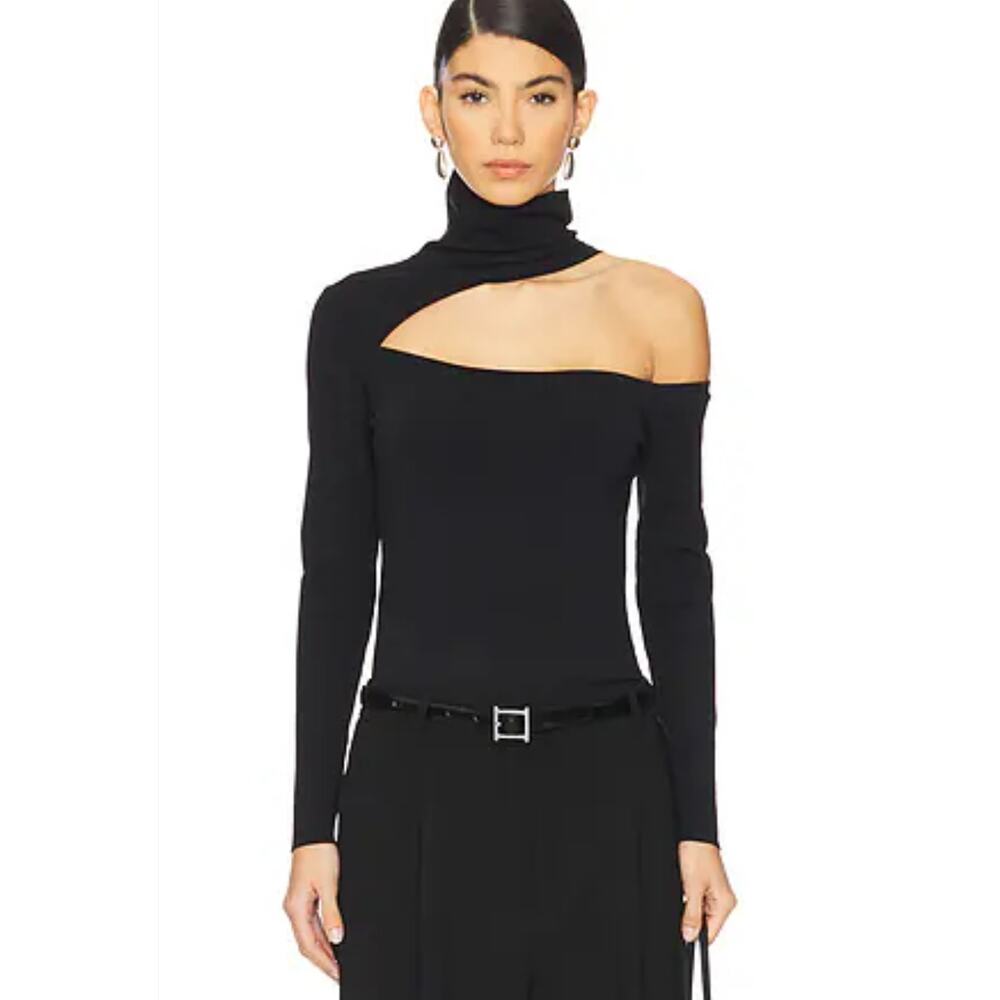 L'AGENCE Black Asymmetric Cutout Turtleneck Top | Small